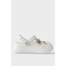 Liger Kadın Taşlı Comfort Hafif Yüksek Taban Yazlık Sandalet Terlik BEYAZ