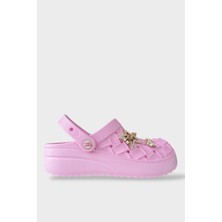 Liger Kadın Taşlı Comfort Hafif Yüksek Taban Yazlık Sandalet Terlik PEMBE