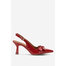 Liger Kadın Fiyonk Tokalı Sivri Burun Arkası Açık 8 Cm Topuklu Ayakkabı KIRMIZI