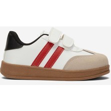 Liger Cırtlı Beyaz - Pudra Hafif Çocuk Spor Ayakkabı Erkek Çocuk Kauçuk Taban ile Rahat Kullanım