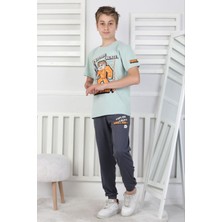 Isob Yeşil Minecraft Desenli %100 Pamuk Kısa Kollu Erkek Çocuk Pijama Takımı 8-13 Yaş 41512-Y