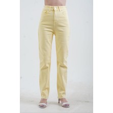 Sarı Paçası Dikişsiz Mom Fit Jean Pantolon