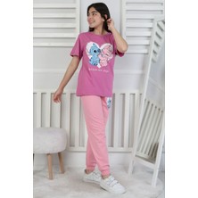 Isob Gül Kurusu Stitch Desenli %100 Pamuk Kız Çocuk Kısa Kollu Pijama Takımı 8-13 Yaş 41415-GK