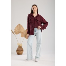 Oversize Çift Cep Kapaklı Krinkıl Saten Kadın Gömlek