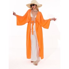 Kadın Kimono – Turuncu Renk – Belden Bağlamalı – Plaj ve Günlük Kullanım İçin