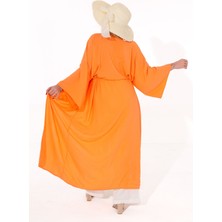 Kadın Kimono – Turuncu Renk – Belden Bağlamalı – Plaj ve Günlük Kullanım İçin