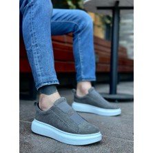 BA0307  Kalın Süet Yüksek Taban Çift Bant Gri Erkek Ayakkabı