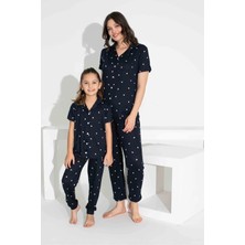 Anne Kız Kombin Kısa Kollu Gömlek Uzun Alt Milan Kumaş Orta Kalın Pijama TAKIMI-2909