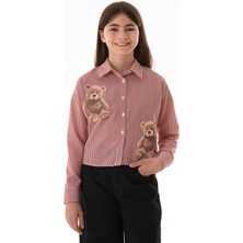 Ayıcık Baskılı Çizgili Kız Çocuk Gömlek