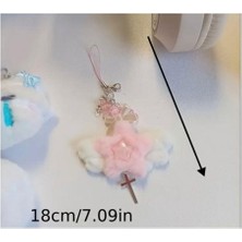 Y2K Pembe Peluş Yıldız Kanatlı Charm Telefon Çanta Aksesuarı, Anahtarlık