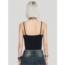 Y2K Fairycore Siyah Askılı Bodysuit