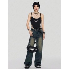 Y2K Fairycore Siyah Askılı Bodysuit