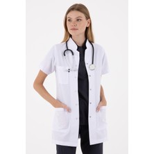 Uçak Medikal Beyaz Tunik Boy Kısa Kol Hakim Yaka Doktor Önlüğü