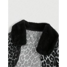 Y2K Grunge  Patchwork Leopar Tüylü Gri Ceket