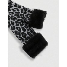 Y2K Grunge  Patchwork Leopar Tüylü Gri Ceket