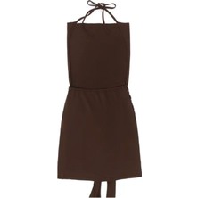 Halter Yaka Drapeli Vücuda Oturan Kahverengi Mini Pinterest Elbise