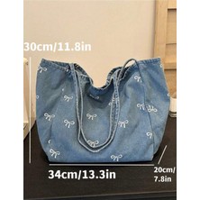 Ithal Y2K Coquette Mavi Fiyonklu Tote Çanta
