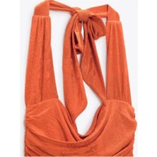 Halter Yaka Jakarlı Elbise