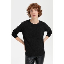 Desen Triko Kadın Sıfır Yaka Angelina Basic Kazak Siyah