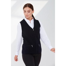 Desen Triko Kadın Çelik Örgü Cebi Fermuarlı Düz Triko Yelek K.lacivert