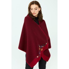 Desen Triko Kadın Çiçek Işlemeli Saf Yün Triko Şal 02421154 Vişne