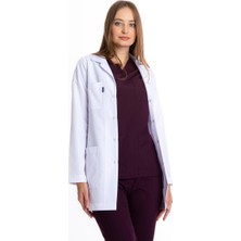 Uçak Medikal Beyaz Tunik Boy, Uzun Kol, Klasik Yaka, Doktor Önlüğü