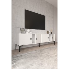 %100 Mdf Tv Ünitesi 180 cm Ayak Kulp Siyah Renk