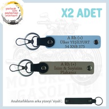 Motosiklet Aşıkları Için Isim Plaka ve A Rh (+) Kan Grubu Yazılı X2 Anahtarlık Set, Kül Gri-Mavi-Syh
