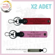 Motosiklet Aşıkları Için, Isim Plaka ve A Rh (+) Kan Grubu Yazılı X2 Anahtarlık, Kırmızı-Pembe-Gr