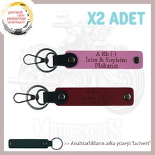 Tarz Sahibine, Isim Plaka ve A Rh (-) Kan Grubu Yazılı Hediye, Deri X2 Anahtarlık, Pembe-Bordo-Laci