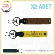 Motorsiklet  Tutkunlarına, Isim Plaka ve A Rh (-) Kan Grubu Yazılı X2 Anahtarlık, Kahve-Sarı-Laci