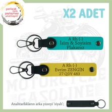 Hız Severlere Özel Isim Plaka, A Rh (-) Kan Grubu Yazılı X2 Anahtarlık Hediyesi, K Turkuaz-Sarı-Syh