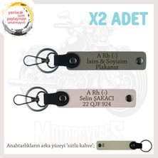 Motosiklet Maceracılarına, Isim Plaka ve A Rh (-) Kan Grubu Yazılı 2'li Anahtarlık, Kül Gri-Pudra-Sk