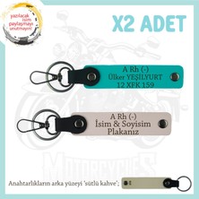 Yol Arkadaşına Özel Hediye Isim Plaka ve A Rh (-) Kan Grubu Yazılı X2 Anahtarlık, Pudra-K Turkuaz-Sk