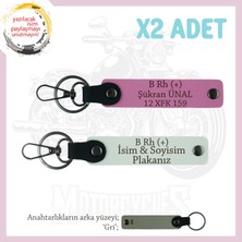 Yol Tutkunları Isim Plaka ve B Rh (+) Kan Grubu Yazılı Kişiye Özel X2 Anahtarlık Set, Beyaz-Pembe-Gr