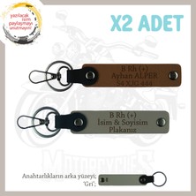 Motor Severlere, Isim Plaka ve B Rh (+) Kan Grubu, Özel Tasarım X2 Anahtarlık Set, Kül Gri-Kahve-Gr