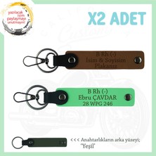 Bikerlar Için, Isim Plaka ve B Rh (-) Kan Grubu, Özel Tasarım X2 Anahtarlık Set, Kahve-F Yeşil-Ysl