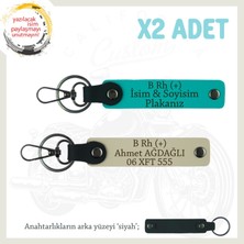 Motor Sürücüsüne, Isim Plaka ve B Rh (+) Kan Grubu Yazılı X2 Anahtarlık Set, K Turkuaz-S Kahve-Syh