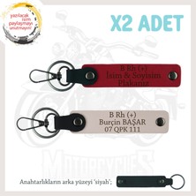 Yol Tutkunlarına, Isim Plaka ve B+ Kan Grubu Yazılı Kişiye Özel X2 Anahtarlık Set, Kırmızı-Pudra-Syh