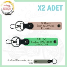Motor Severlere Özel, Isim Plaka ve B Rh (+) Kan Grubu Yazılı X2 Anahtarlık, Yavruağzı-F Yeşil-Gr