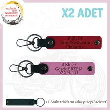 Motosiklet Aşıkları Için, Isim Plaka ve B Rh (-) Kan Grubu Yazılı X2 Anahtarlık, Kırmızı-Pembe-Laci