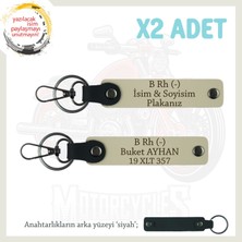 Yol Tutkunlarına Özel, Isim Plaka ve B Rh (-) Kan Grubu Yazılı Kişisel X2 Anahtarlık, S Kahve-Syh