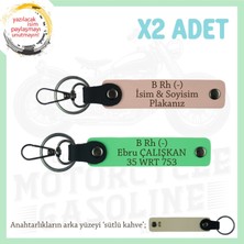 Motor Severlere Özel, Isim Plaka ve B Rh (-) Kan Grubu Yazılı X2 Anahtarlık, Yavruağzı-F Yeşil-Sk