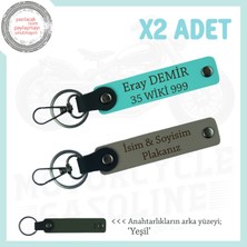 Kaliteli Malzeme, Kişisel Dokunuş – Plaka ve Isim Yazılı X2 Deri Anahtarlık, Kül Gri-Turkuaz-Ysl