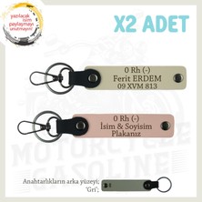 Motosiklet Severler Için Isim Plaka ve 0 Rh (-) Kan Grubu Yazılı X2 Anahtarlık, Yavruağzı-S Kahve-Gr