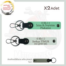 Hız Tutkunlarına Özel Isim Plaka ve 0 Rh (-) Kan Grubu Yazılı Deri X2 Anahtarlık Set, Yeşil-Beyaz-Gr