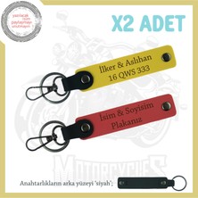 Hız Tutkunlarına Hediye, Isim Plaka ve Yazılı Kişiye Özel 2'li Anahtarlık Takım, Nar Çiçeği-Sarı-Syh