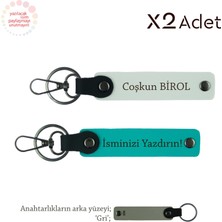 Kuzene Neşeli Armağan, Isim Yazılı 2’li Anahtarlık Hediye Seti, Koyu Turkuaz-Beyaz-Gri