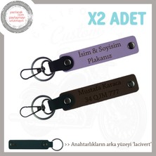 Kurye ve Motorculara Uygun Isim ve Plaka Yazılı X2 Deri Anahtarlık Hediye, Mor Menekşe-K Kahve-Laci