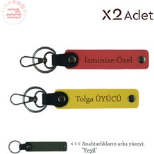 Babaya Yılbaşı Hediyesi, Isim & Soyisim Kişiselleştirilmiş 2’li Anahtarlık, Nar Çiçeği-Sarı-Yeşil